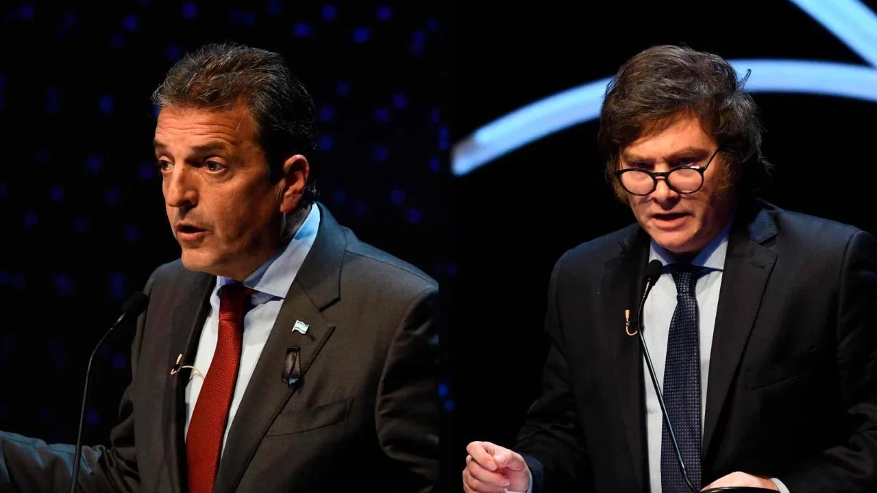 Los candidatos Sergio Massa y Javier Milei, quienes se enfrentarán en el balotaje del próximo domingo 