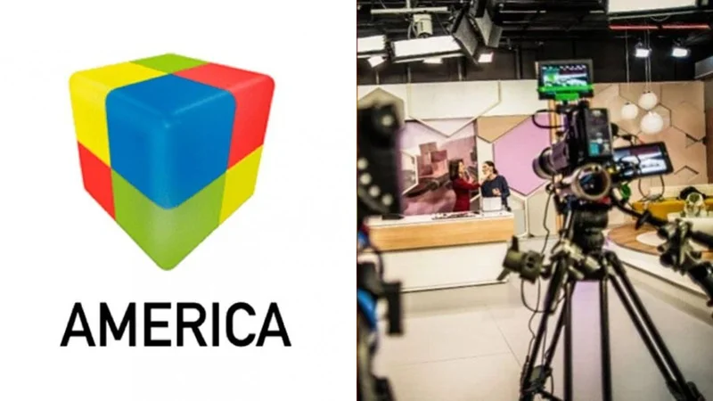 Logo de América y el estudio de televisión