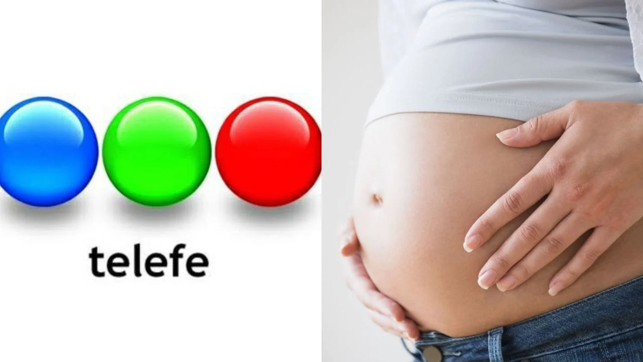 Logo de Telefe y una mujer embarazada
