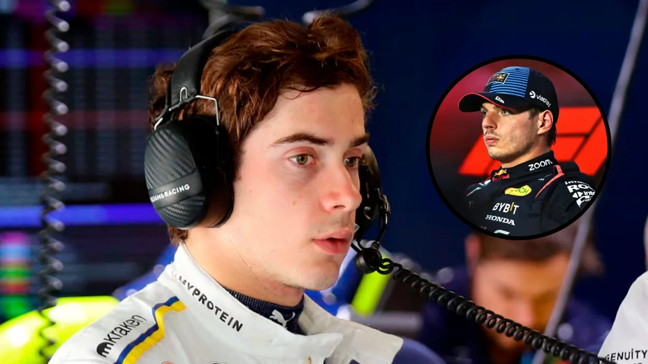 Franco Colapinto en Interlagos y una imagen de Verstappen.