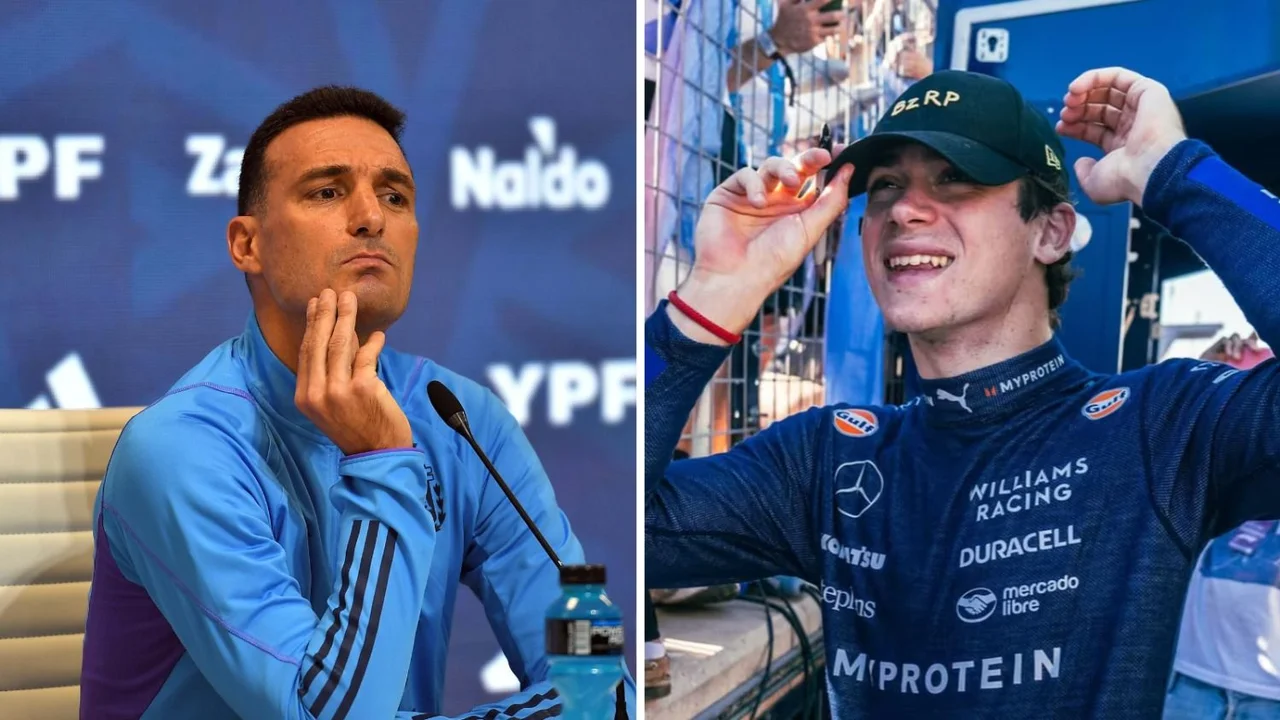 Imagen dividida con Lionel Scaloni de un lado y Franco Colapinto del otro.