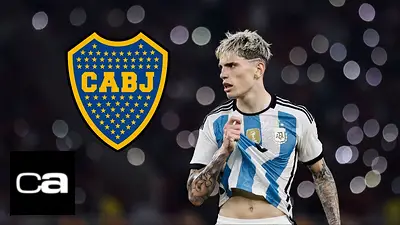 Alejandro Garnacho con la camiseta de la Selección Argentina y el escudo de Boca al lado. Alejandro Garnacho con la camiseta de la Selección Argentina y el escudo de Boca al lado.