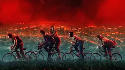 grupo de amigos en bicicleta para poster de serie de netflix grupo de amigos en bicicleta para poster de serie de netflix