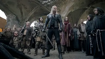Actores en escena medieval de serie de Netflix Actores en escena medieval de serie de Netflix