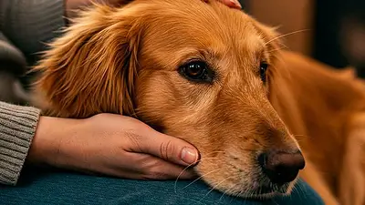 Perro apoyado sobre dueño. Perro apoyado sobre dueño.