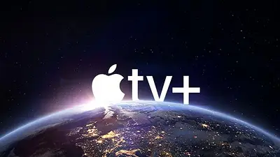Logo de apple TV encima del planeta Tierra Logo de apple TV encima del planeta Tierra