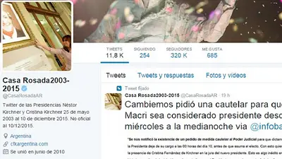 La cuenta de Twitter de Casa Rosada se queda con Cristina La cuenta de Twitter de Casa Rosada se queda con Cristina