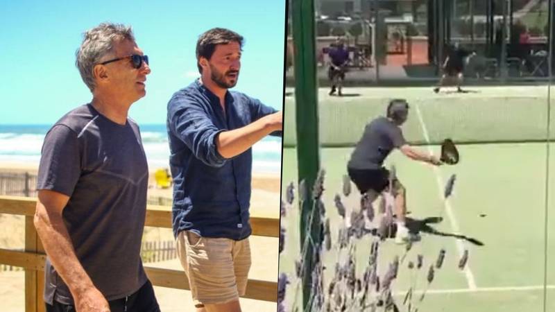Mauricio Macri jugando al pádel en Pinamar