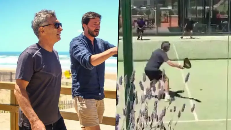 Mauricio Macri jugando al pádel en Pinamar