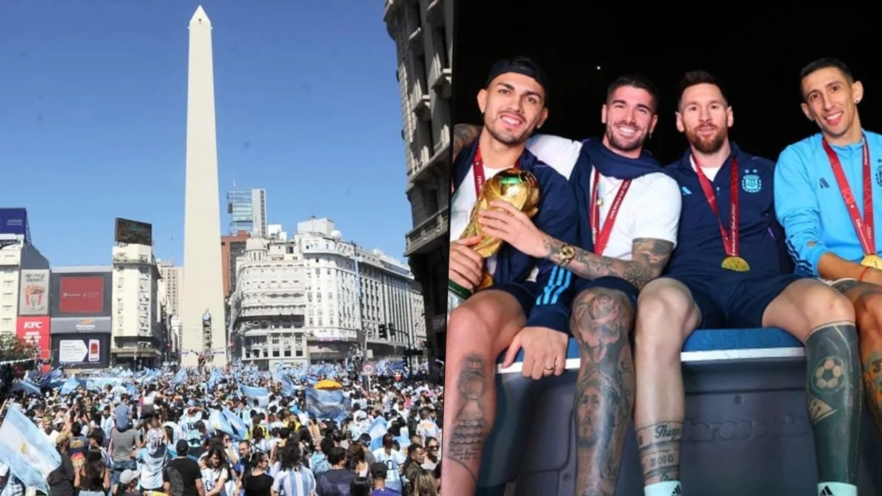 Recorrido de la Selección Argentina en el Obelisco para los festejos por la consagración en la Copa del Mundo