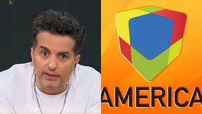 Ángel de Brito y el logo de América TV. Ángel de Brito y el logo de América TV.