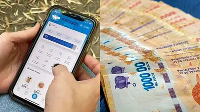Mercado Pago y un fajo de billetes Mercado Pago y un fajo de billetes