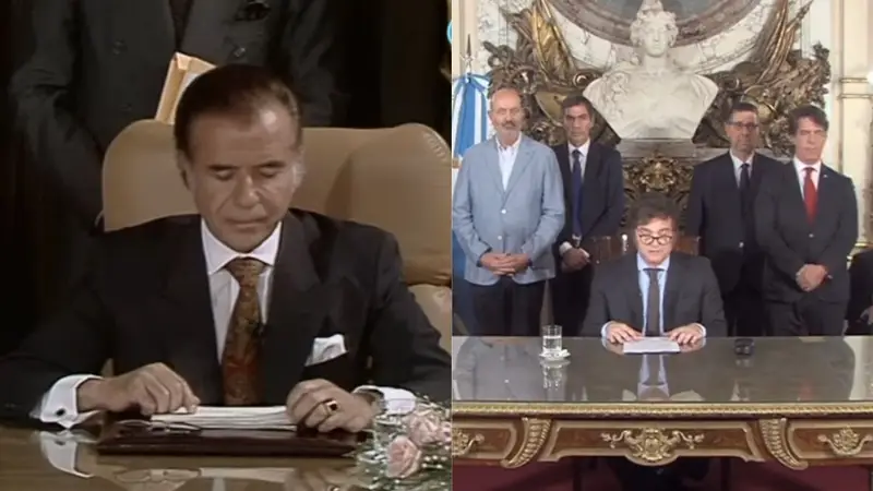 Las similitudes entre el anuncio de Milei y el de Menem en 1991