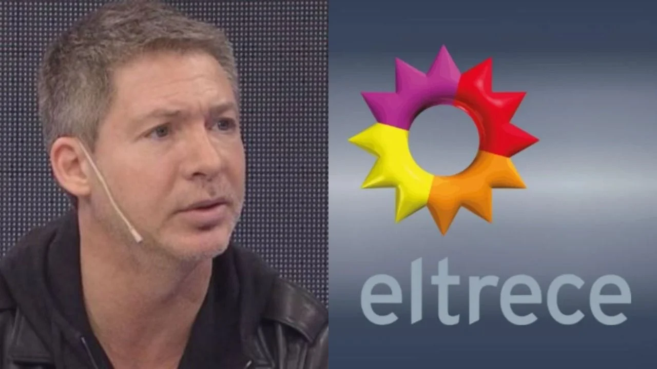 Adrián Suar y el logo de El Trece