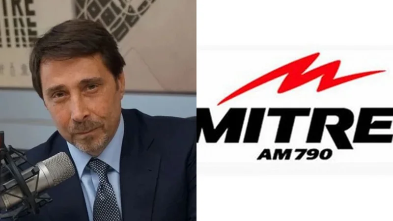 Eduardo Feinmann y el logo de radio Mitre