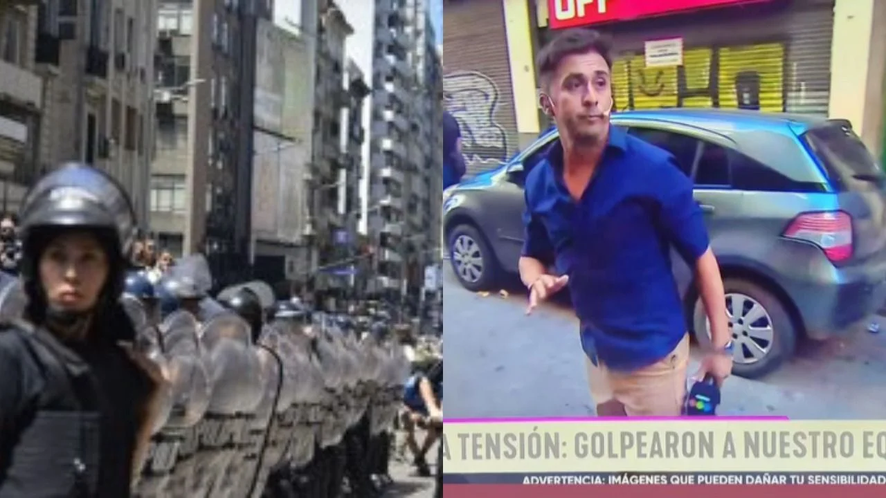 Un cordón policial y Heber Ibañez tras ser atacado