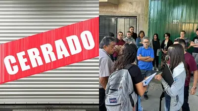 Trabajadores reclamando y Javier Milei Trabajadores reclamando y Javier Milei
