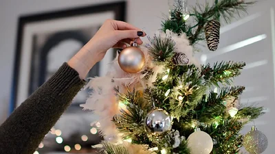 Persona preparando árbol de Navidad. Persona preparando árbol de Navidad.
