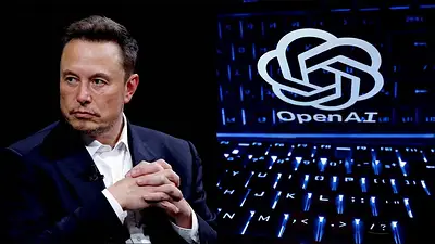 Elon Musk y logo OpenIA. Elon Musk y logo OpenIA.