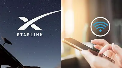 Logo de Starlink y un celular Logo de Starlink y un celular