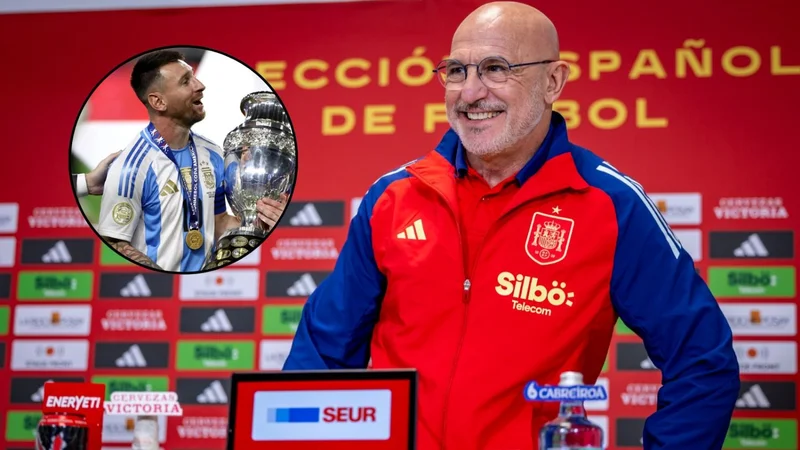 Luis de la Fuente y una foto de Lionel Messi con la Copa América.