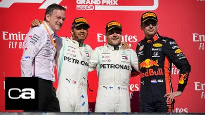 Hamilton, Bottas y Verstappen en el podio del GP de Estados Unidos 2019. Hamilton, Bottas y Verstappen en el podio del GP de Estados Unidos 2019.