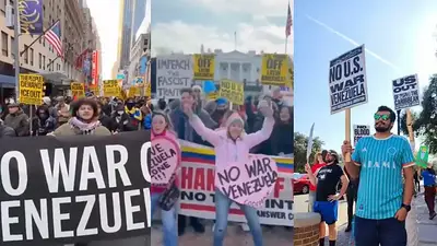 Protestas en EEUU contra la escalada militar de Trump en Venezuela Protestas en EEUU contra la escalada militar de Trump en Venezuela