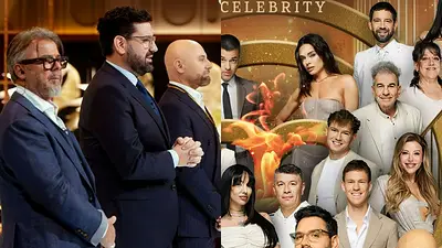 A la izquierda, el jurado de MasterChef Celebrity; a la derecha, algunos de los participantes de la edición 2025. A la izquierda, el jurado de MasterChef Celebrity; a la derecha, algunos de los participantes de la edición 2025.