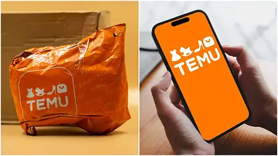 Paquete de Temu y el logo de la aplicación Paquete de Temu y el logo de la aplicación