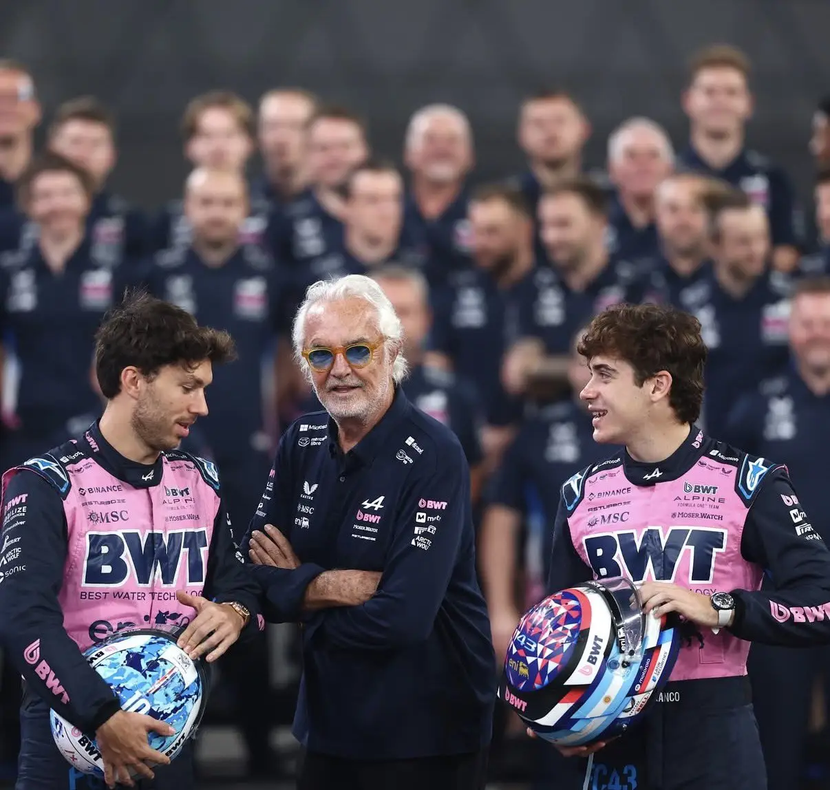 Pierre Gasly, Flavio Briatore y Franco Colapinto