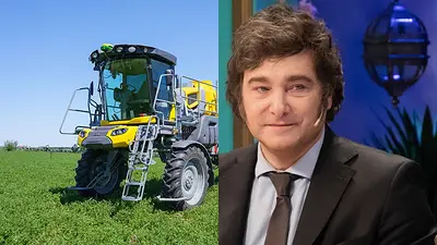 Cosechadora y Javier Milei Cosechadora y Javier Milei