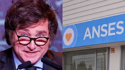 Javier Milei y una oficina de Anses Javier Milei y una oficina de Anses
