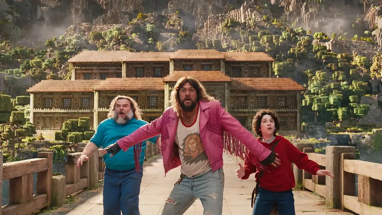 Jack Black y Jason momoa en mundo minecraft