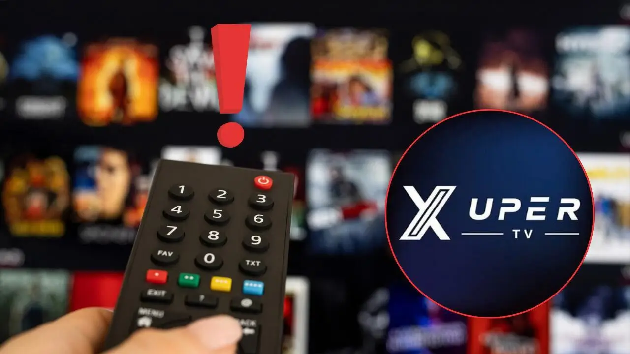 Televisor, control remoto y logo de Xuper TV: