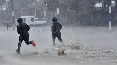 Personas corriendo bajo la lluvia Personas corriendo bajo la lluvia