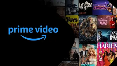 logo de Prime Video con posters de series y películas logo de Prime Video con posters de series y películas