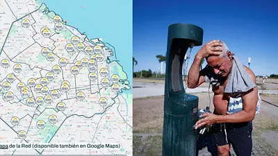 Mapa de la Ciudad de Buenos Aires y un hombre mojándose la cabeza. Mapa de la Ciudad de Buenos Aires y un hombre mojándose la cabeza.